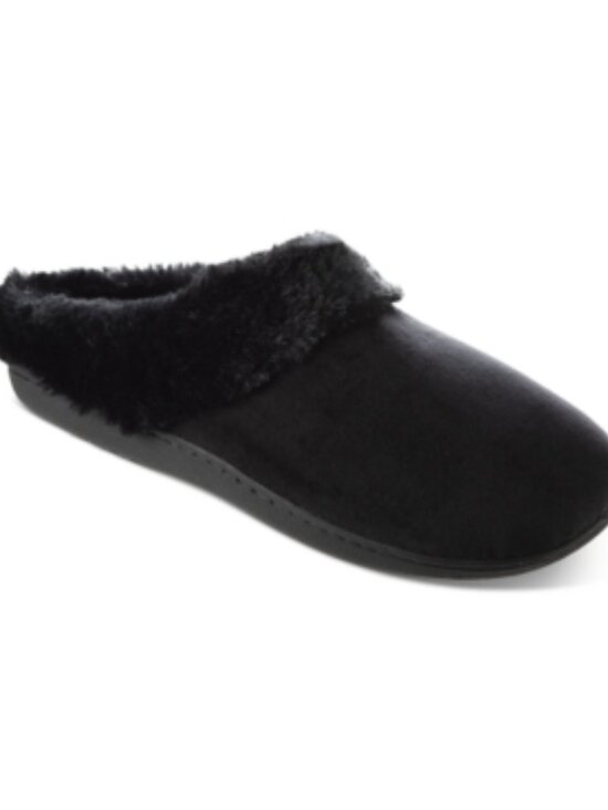 S#11 Isotoner Signature Women's Velour Boxed Slippers with Faux-Fur Trim - Black - Picture 1 of 1